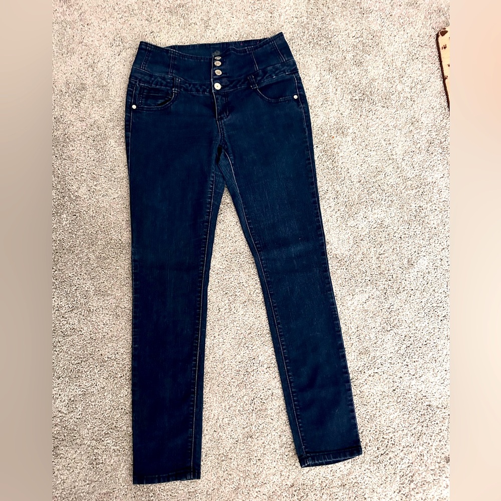High Waisted Dark Denim Jeans With buttons